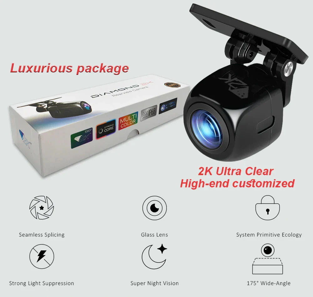 AHD 2K Car Rear View Camera Fisheye Golden Lens Black-1